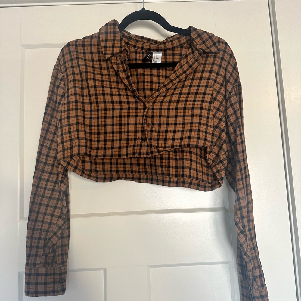 Plaid Button-Up Cropped Shirt - H&M